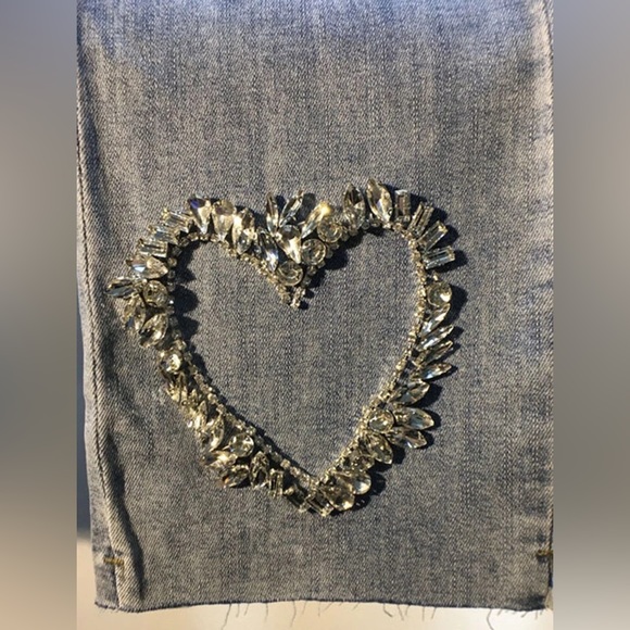 Lena Vie Swarowski Crystal High Stretch Lux 3 Heart Jeans, Light Crop, Raw Edge - Picture 8 of 8